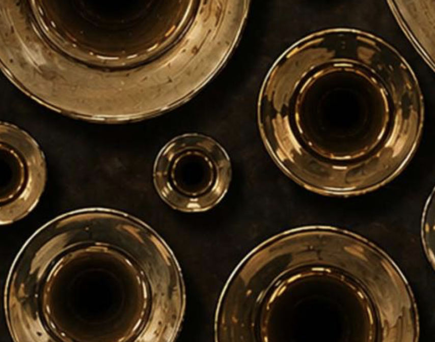 Lots of beautiful brass bells. Small section of the Brassapalooza VII poster