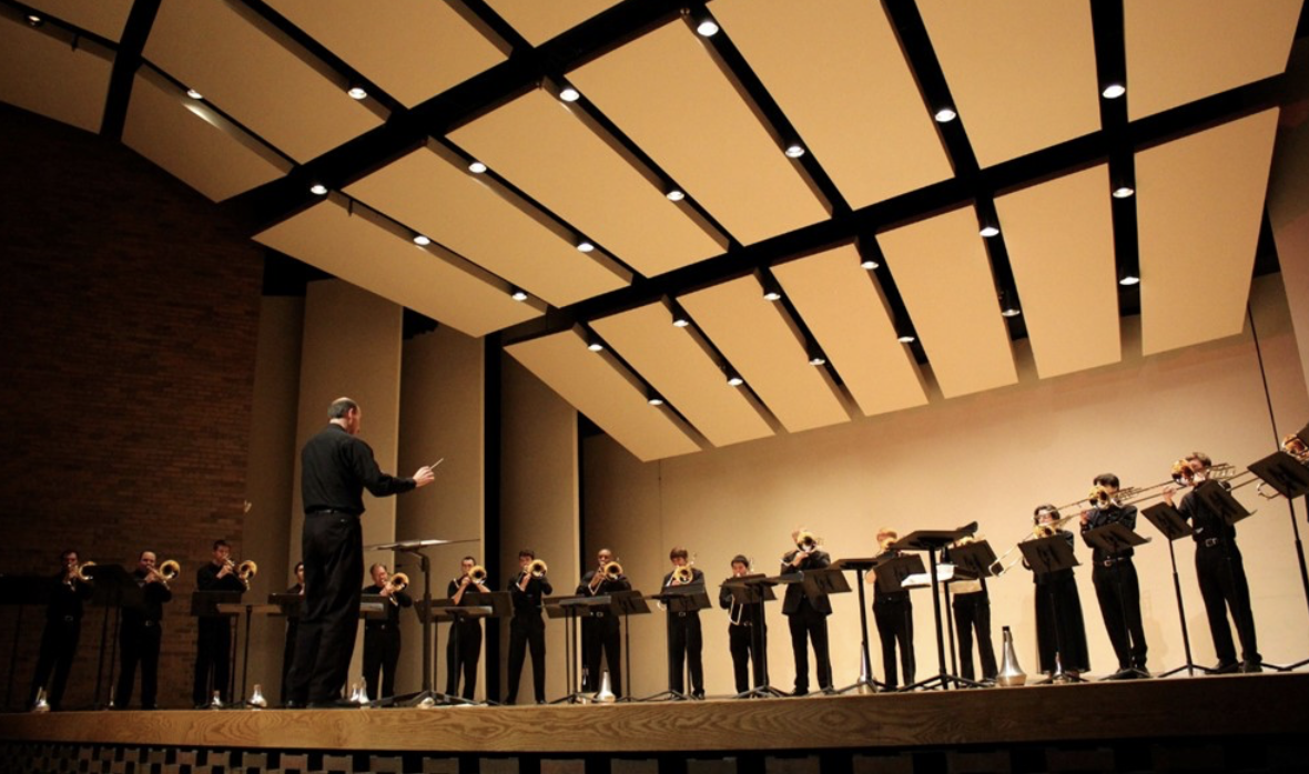 Photo of WMU Trombone Choir on stage